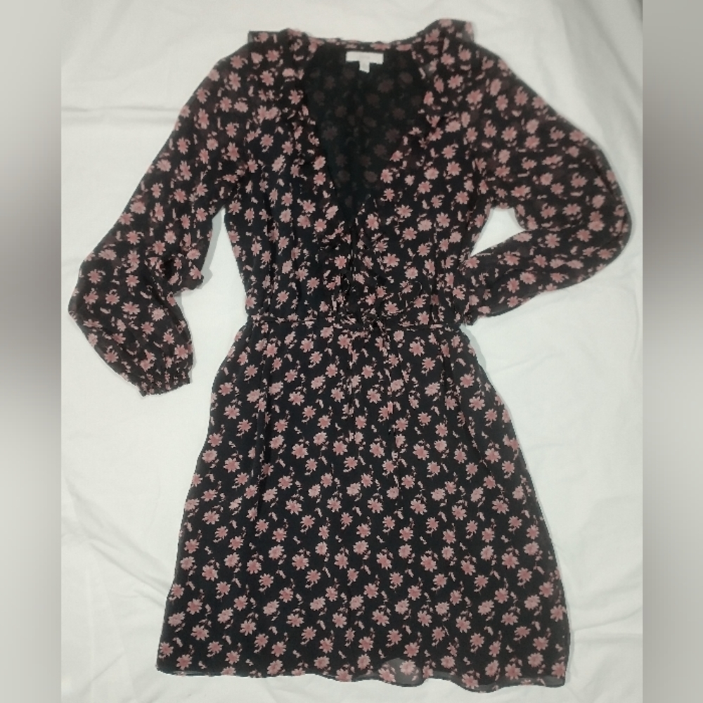 joie Marelle Floral Tie-waist Silk A-line Dress In MIDNIGHT NAVY BLUE Size XS